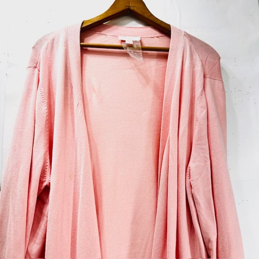 Belle By Kim Gravel Light Pink Knit Duster Cardigan Size XL Pockets Open(31)